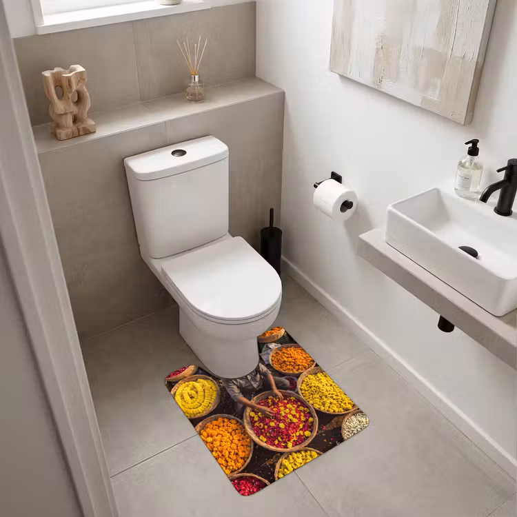 WC Vorleger - Blumen – Markt – Bunt - Bloemen - Markt - Kleurrijk WCmat U-uitsnede middel