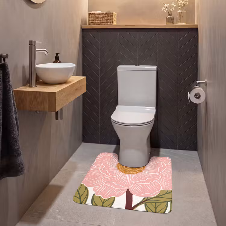 WC Vorleger - Blumen – Rosa – Illustration - Bloemen - Roze - Illustratie WCmat U-uitsnede middel