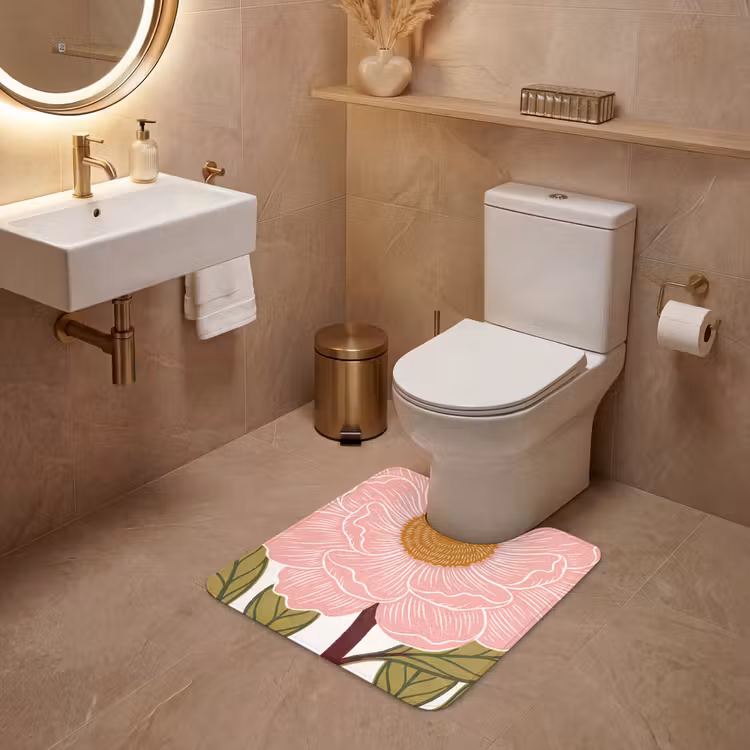 WC Vorleger - Blumen – Rosa – Illustration - Bloemen - Roze - Illustratie WCmat U-uitsnede middel