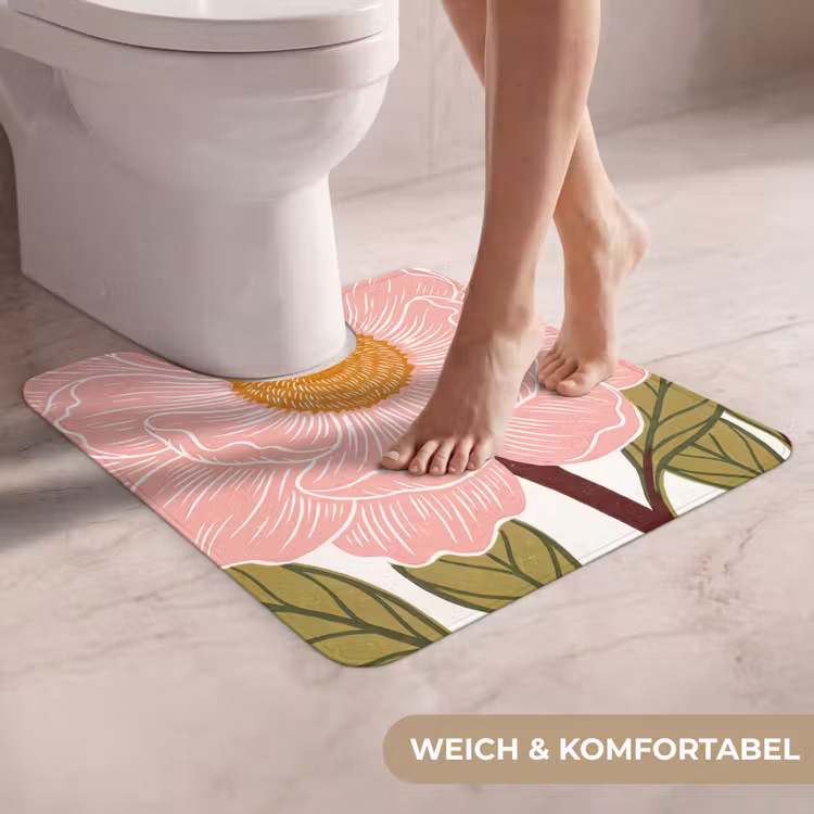 WC Vorleger - Blumen – Rosa – Illustration - Bloemen - Roze - Illustratie WCmat U-uitsnede middel