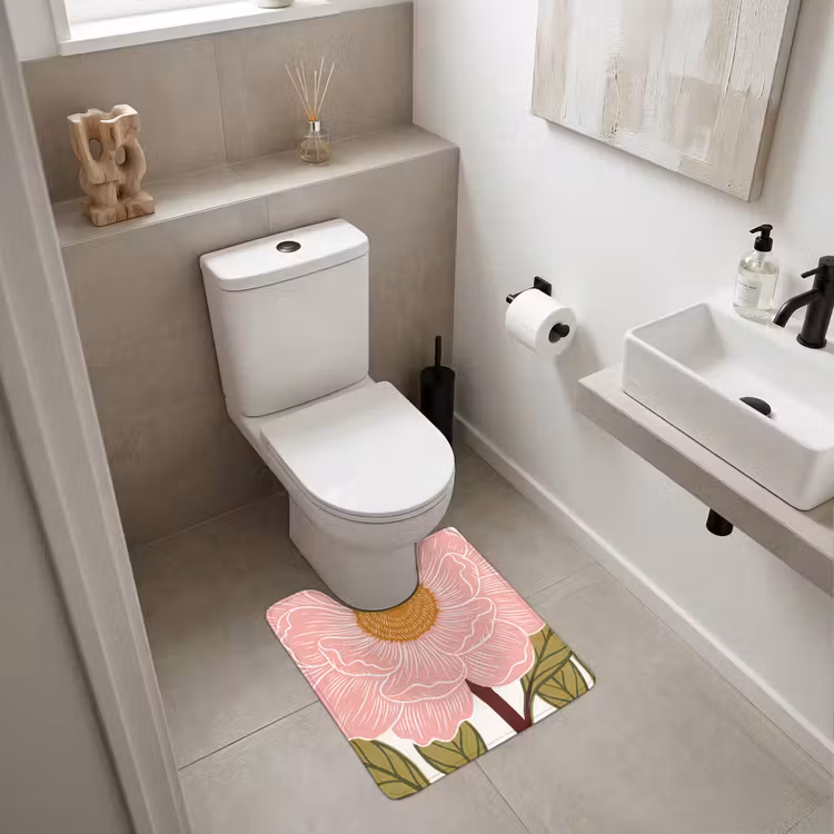 WC Vorleger - Blumen – Rosa – Illustration - Bloemen - Roze - Illustratie WCmat U-uitsnede middel