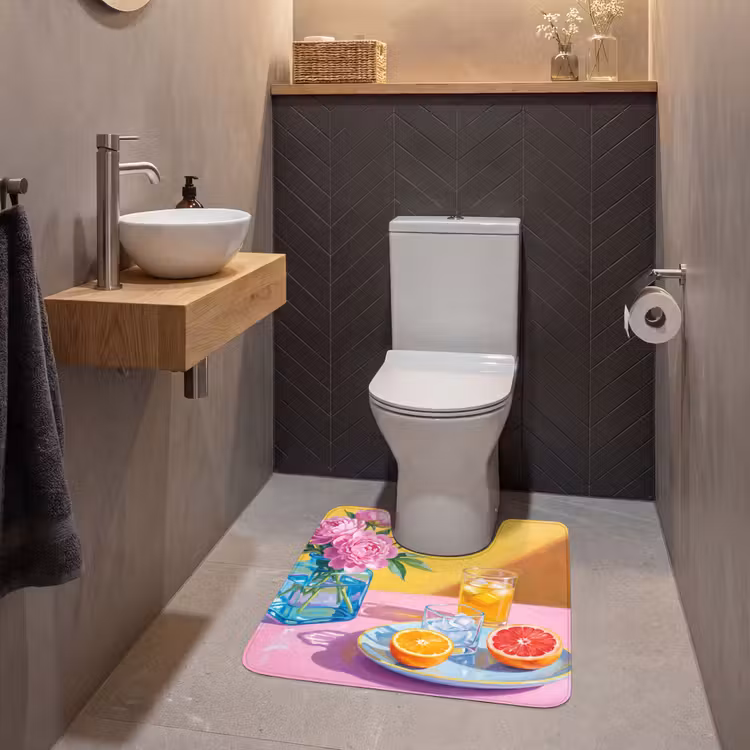 WC Vorleger - Blumen – Rosa – Modern - Bloemen - Roze - Modern WCmat U-uitsnede middel