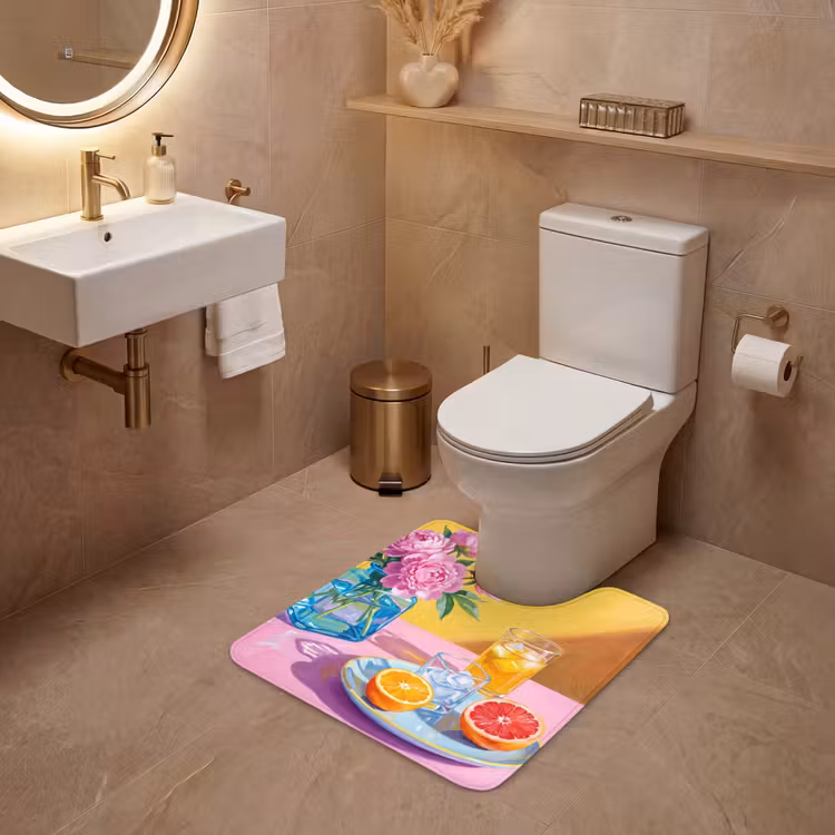 WC Vorleger - Blumen – Rosa – Modern - Bloemen - Roze - Modern WCmat U-uitsnede middel