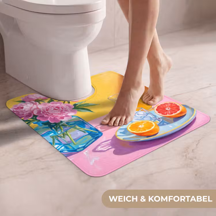 WC Vorleger - Blumen – Rosa – Modern - Bloemen - Roze - Modern WCmat U-uitsnede middel