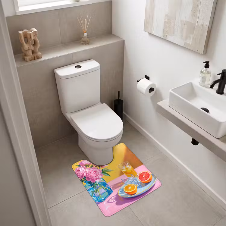 WC Vorleger - Blumen – Rosa – Modern - Bloemen - Roze - Modern WCmat U-uitsnede middel