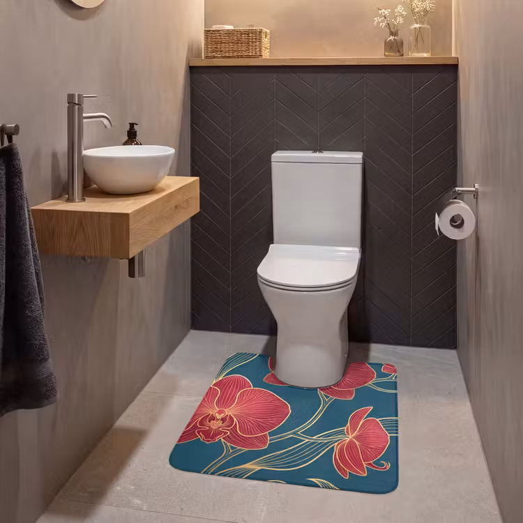 WC Vorleger - Blumen – Rot – Gold - Bloemen - Rood - Goud WCmat U-uitsnede middel