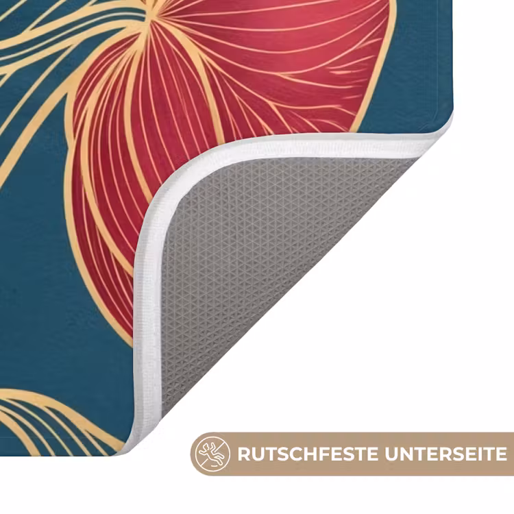 WC Vorleger - Blumen – Rot – Gold - Bloemen - Rood - Goud WCmat U-uitsnede middel