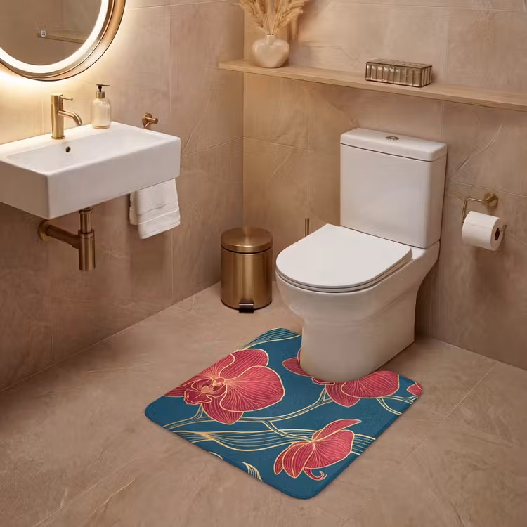 WC Vorleger - Blumen – Rot – Gold - Bloemen - Rood - Goud WCmat U-uitsnede middel