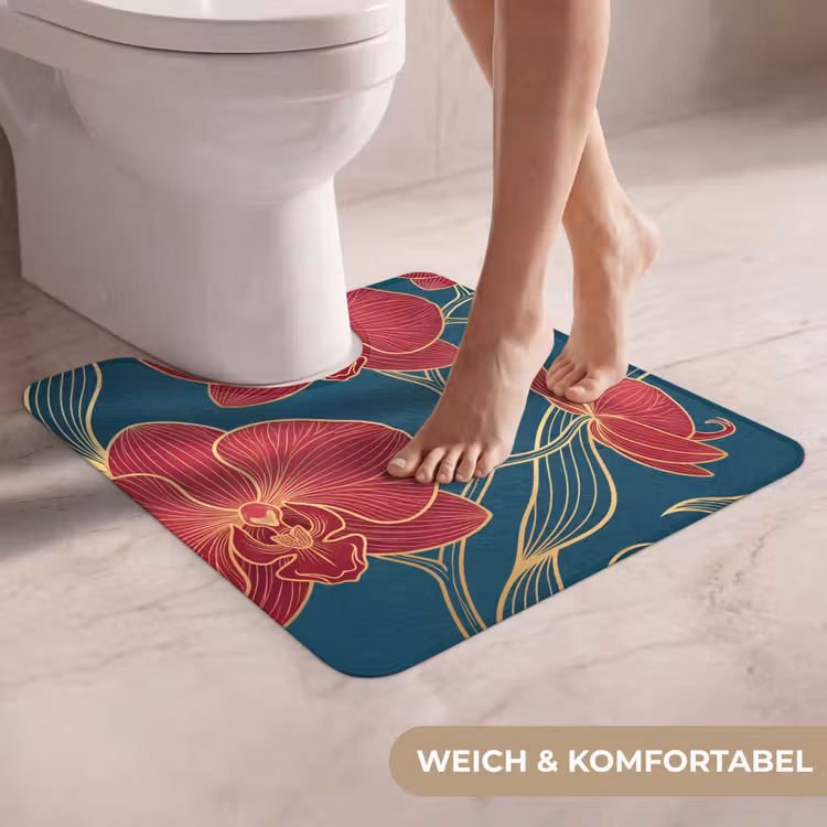 WC Vorleger - Blumen – Rot – Gold - Bloemen - Rood - Goud WCmat U-uitsnede middel