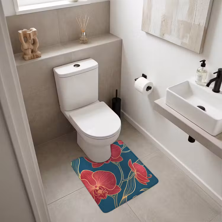 WC Vorleger - Blumen – Rot – Gold - Bloemen - Rood - Goud WCmat U-uitsnede middel