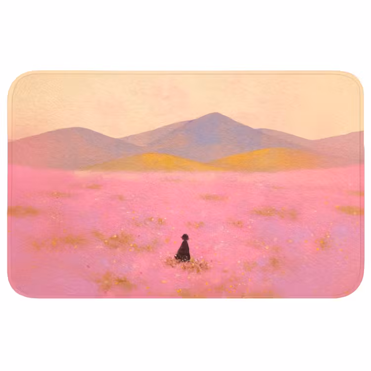 Bloemenweide - Heuvels - Silhouet - Roze WCmat middel -3d