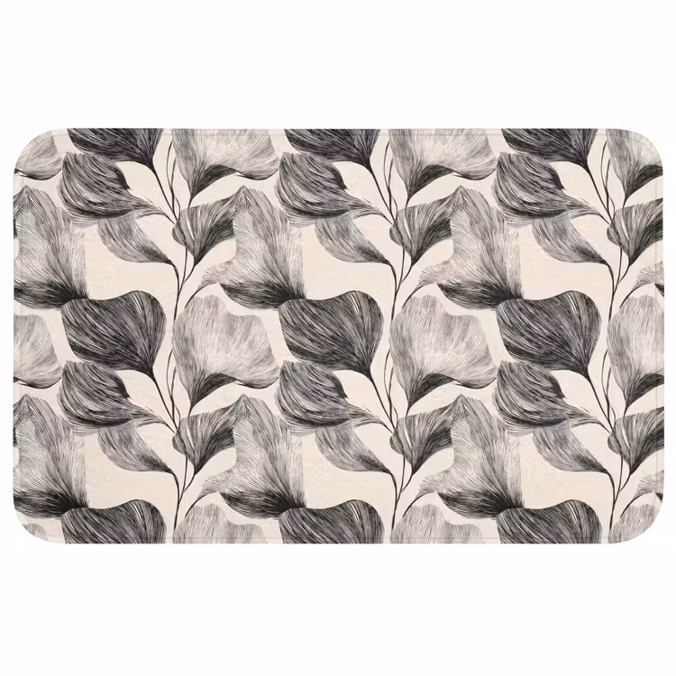Botanisch - Bladeren - Zwart WCmat middel 1009 -3d