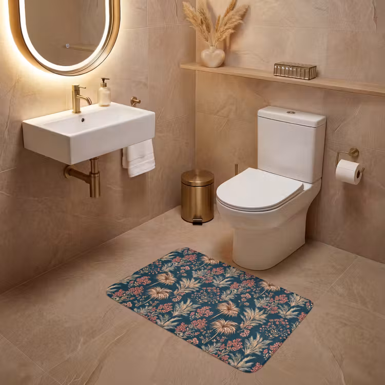 Botanisch - Patroon - Blauw WCmat middel 1009 -sfeer3