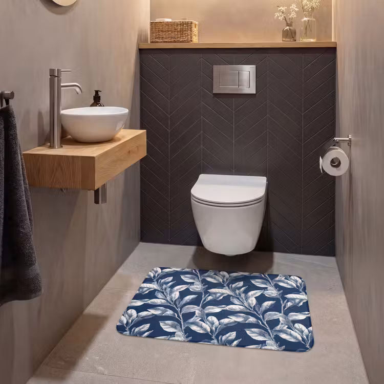 Botanisch - Patroon - Blauw WCmat middel 1009 -sfeer2