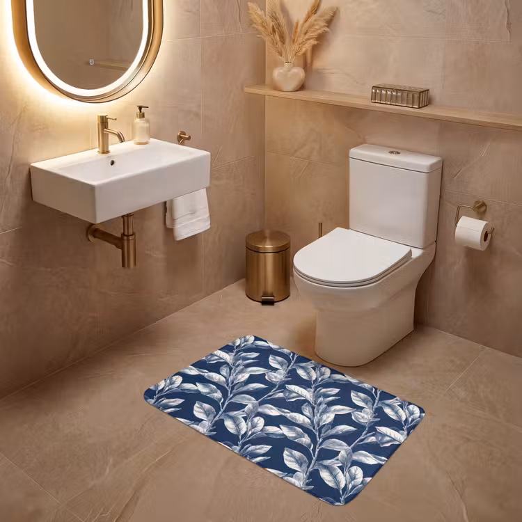 Botanisch - Patroon - Blauw WCmat middel 1009 -sfeer3