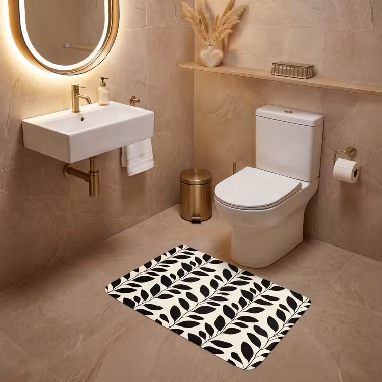 Botanisch - Dessin - Zwart - Beige WCmat middel 1009 -sfeer3