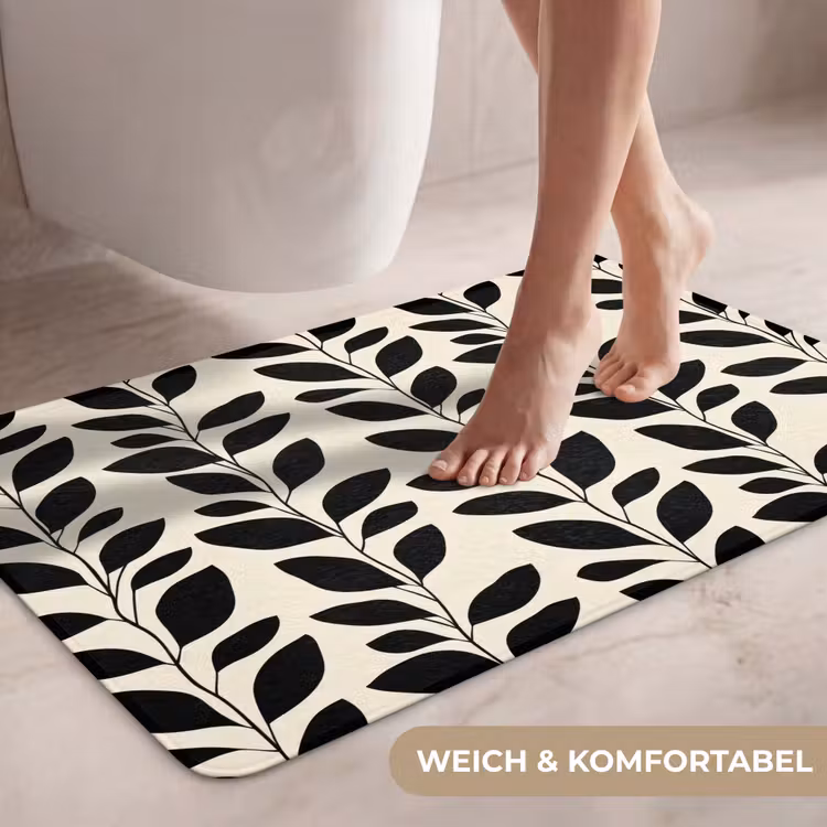 Botanisch - Dessin - Zwart - Beige WCmat middel 1009 -USP_ZachtDE