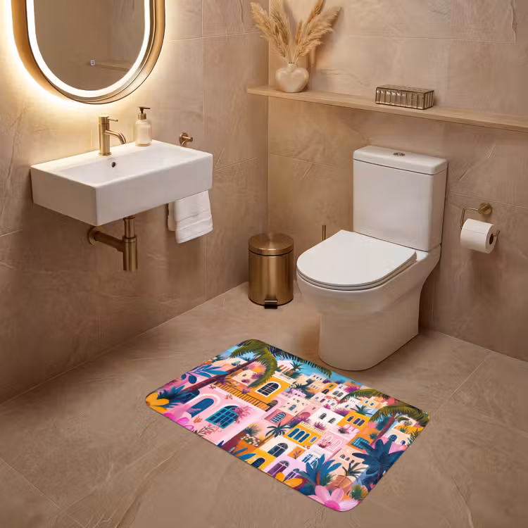 Kleurrijk - Roze - Oranje - Geel - Bloemen WCmat middel -sfeer3