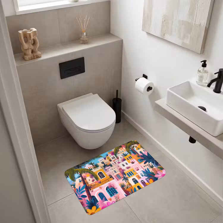 Kleurrijk - Roze - Oranje - Geel - Bloemen WCmat middel -sfeer1