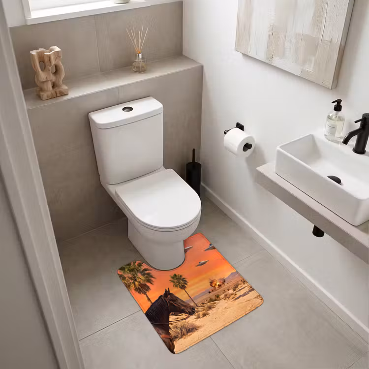 WC Vorleger - Cowboy – Pferd – Wüste - Cowboy - Paard - Woestijn WCmat U-uitsnede middel