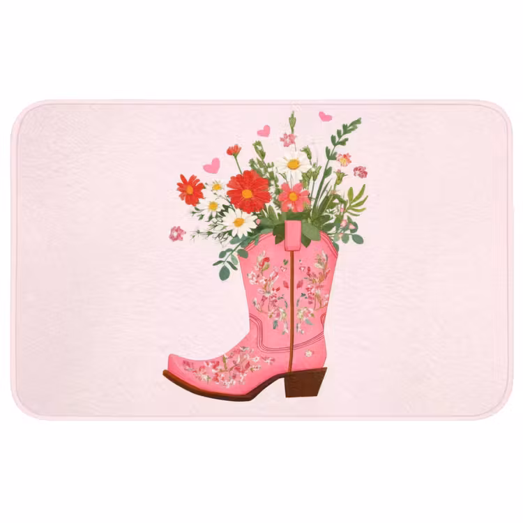 Cowboylaarzen - Roze - Boeket - Bloemen WCmat middel -3d