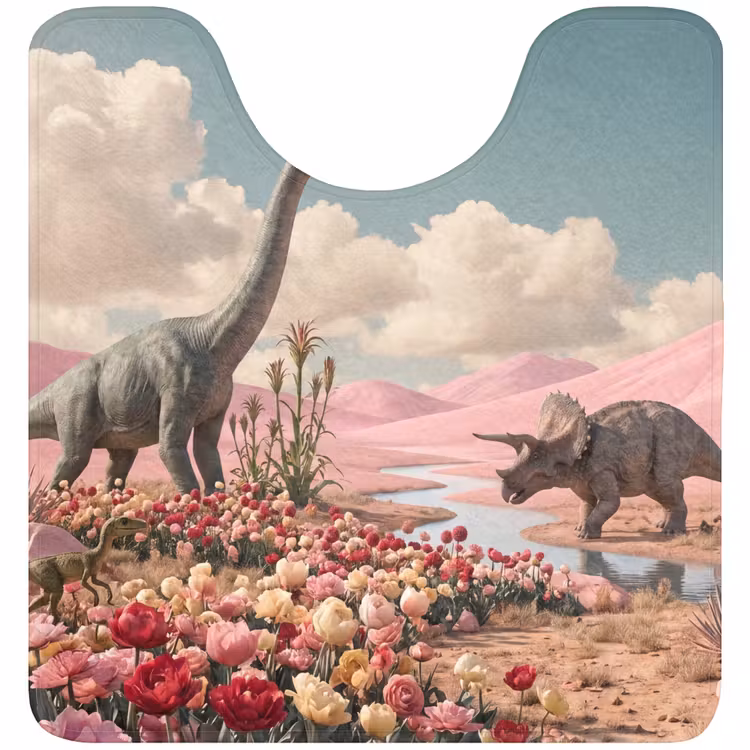 WC Vorleger - Dinosaurier – Rosa – Landschaft - Dinosaurus - Roze - Landschap WCmat U-uitsnede middel