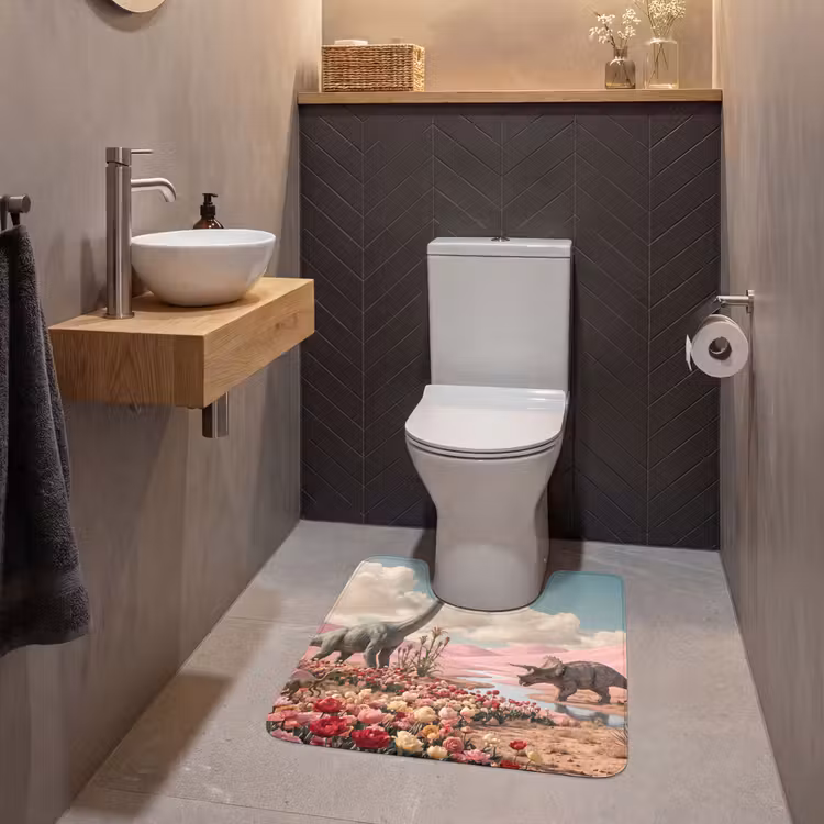 WC Vorleger - Dinosaurier – Rosa – Landschaft - Dinosaurus - Roze - Landschap WCmat U-uitsnede middel