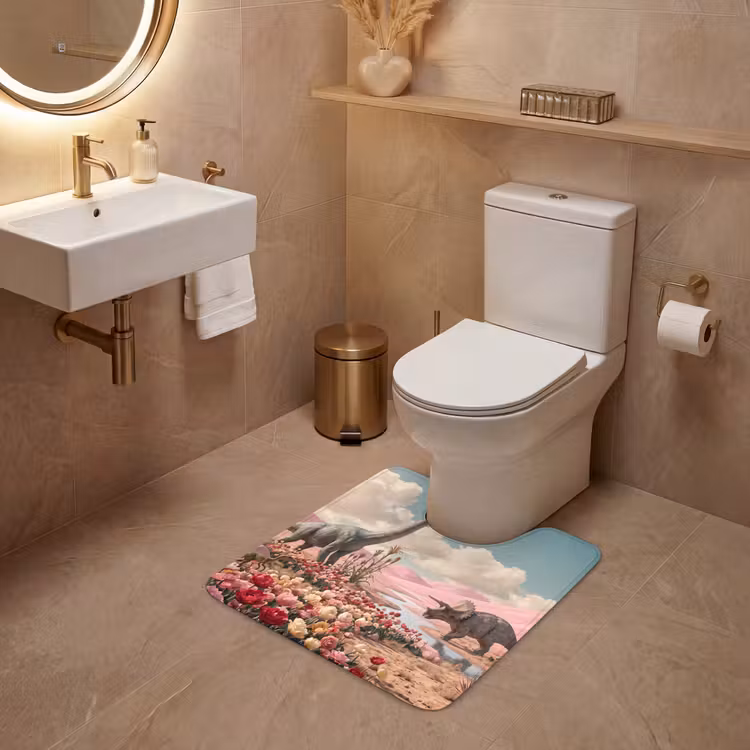 WC Vorleger - Dinosaurier – Rosa – Landschaft - Dinosaurus - Roze - Landschap WCmat U-uitsnede middel