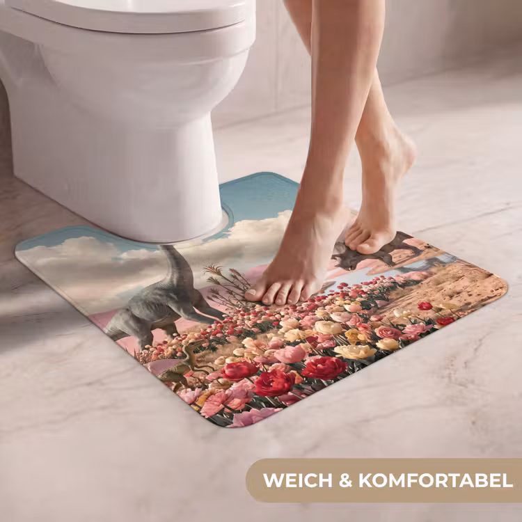 WC Vorleger - Dinosaurier – Rosa – Landschaft - Dinosaurus - Roze - Landschap WCmat U-uitsnede middel