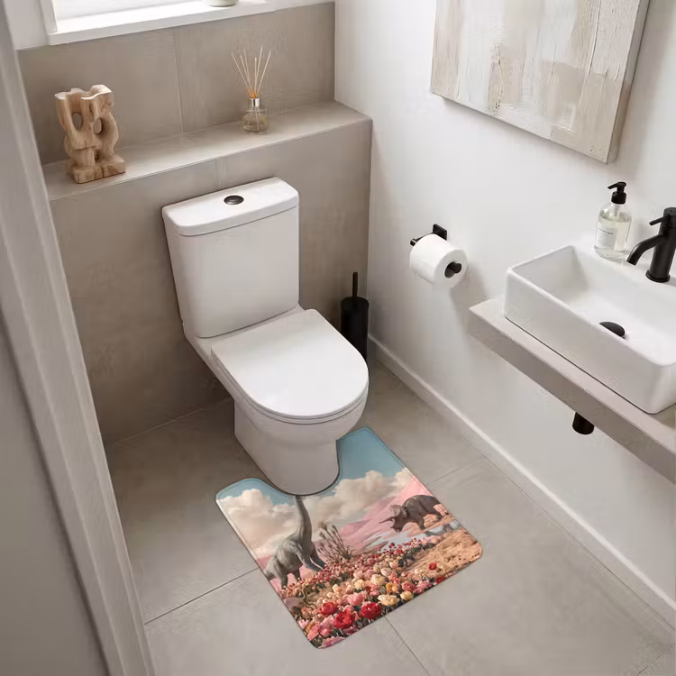 WC Vorleger - Dinosaurier – Rosa – Landschaft - Dinosaurus - Roze - Landschap WCmat U-uitsnede middel