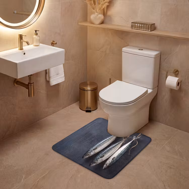 WC Vorleger - Drei Fische – Seil - Drie vissen - Touw WCmat U-uitsnede middel