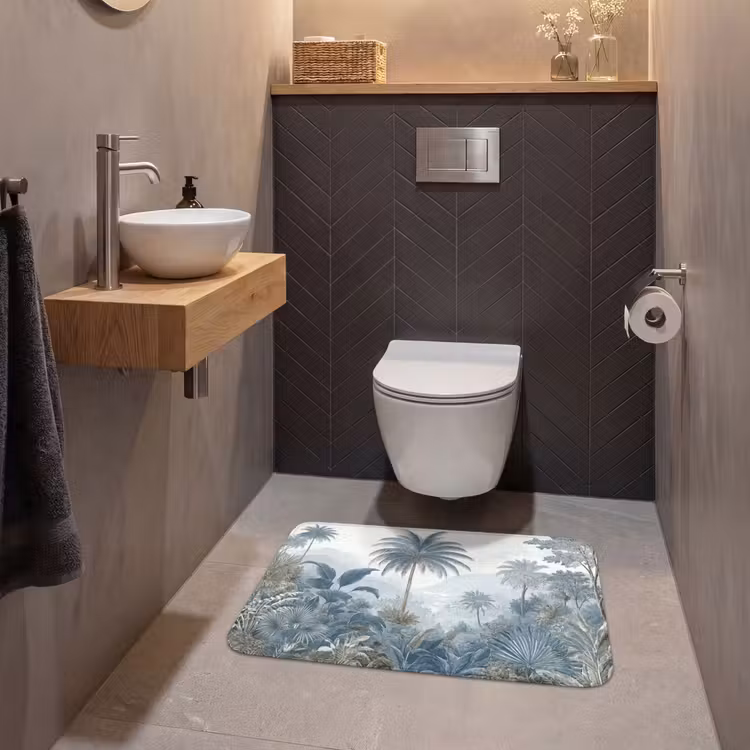 Jungle - Modern - Blauw - Groen WCmat middel -sfeer2