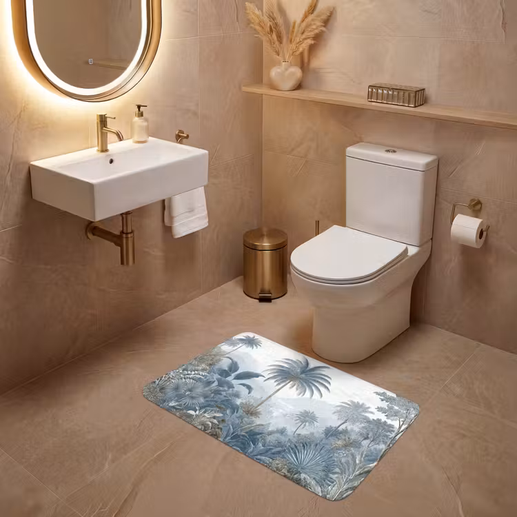 Jungle - Modern - Blauw - Groen WCmat middel -sfeer3