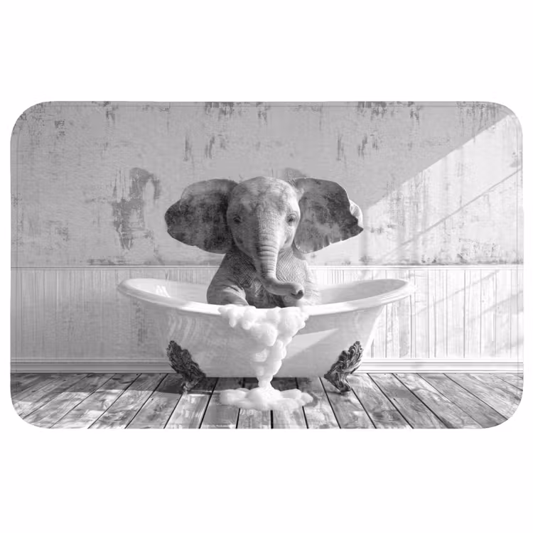 Olifant - Vintage - Dieren - Zwart - Wit WCmat middel -3d