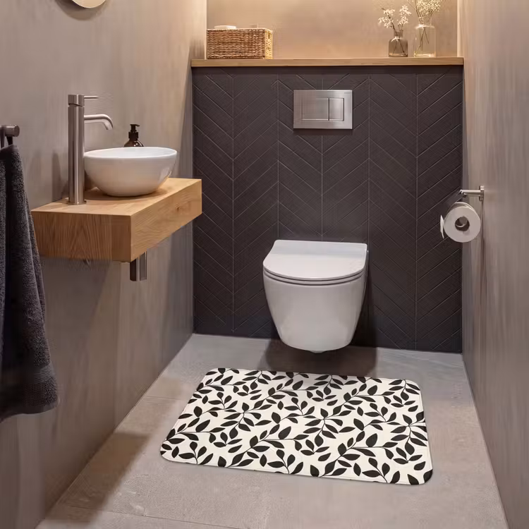 Elegant - Patroon - Zwart - Beige WCmat middel 1009 -sfeer2