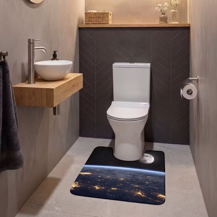 WC Vorleger - Erde – Nacht – Weltraum - Aarde - Nacht - Ruimte WCmat U-uitsnede middel