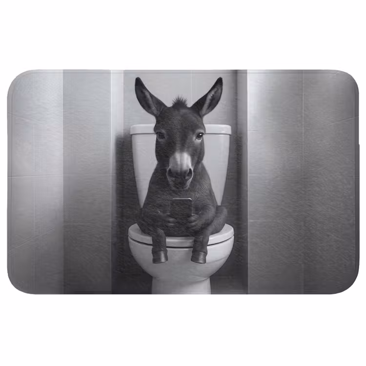 Ezel - Telefoon - Toilet - Zwart - Wit WCmat middel -3d