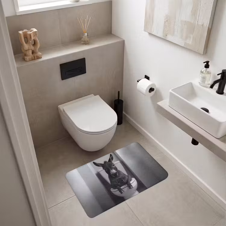 Ezel - Telefoon - Toilet - Zwart - Wit WCmat middel -sfeer1