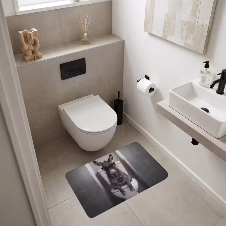 Ezel - Telefoon - Toilet - Zwart - Wit WCmat middel -sfeer1