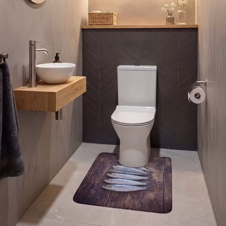 WC Vorleger - Fisch – Holz – Essen - Vis - Hout - Eten WCmat U-uitsnede middel