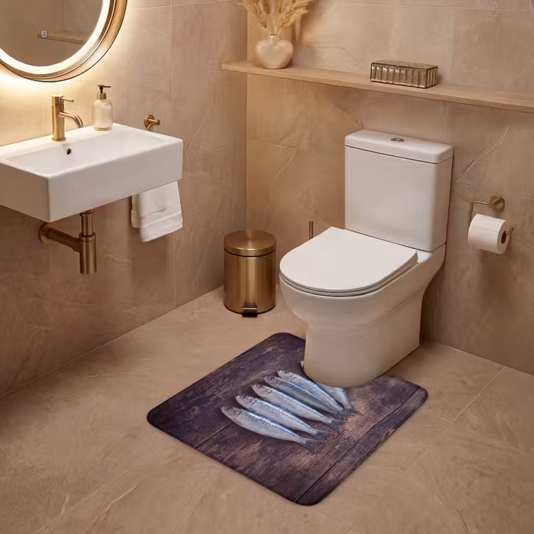 WC Vorleger - Fisch – Holz – Essen - Vis - Hout - Eten WCmat U-uitsnede middel