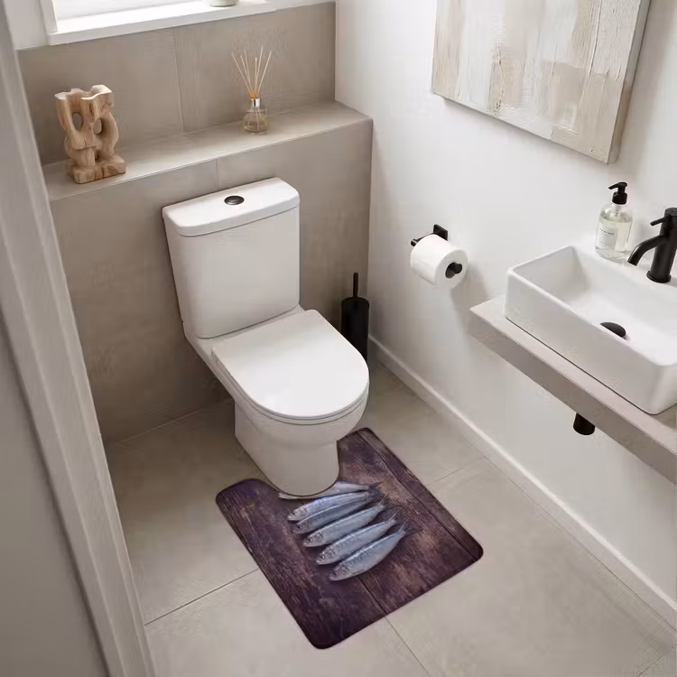WC Vorleger - Fisch – Holz – Essen - Vis - Hout - Eten WCmat U-uitsnede middel