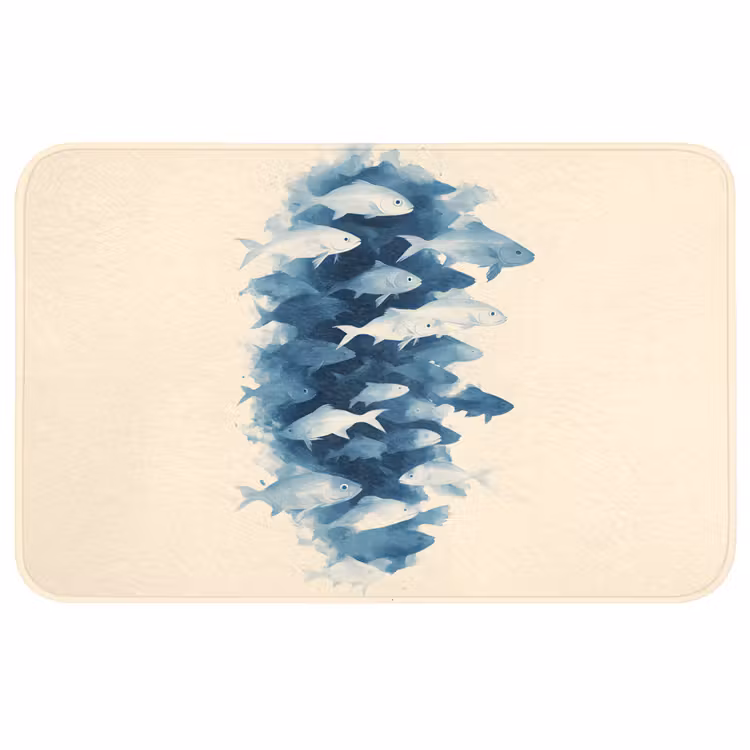 Vissen - Minimalistisch - Blauw WCmat middel -3d