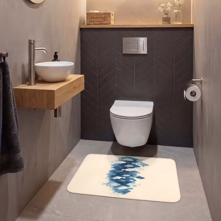 Vissen - Minimalistisch - Blauw WCmat middel -sfeer2