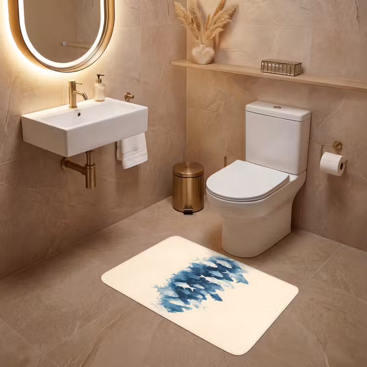 Vissen - Minimalistisch - Blauw WCmat middel -sfeer3