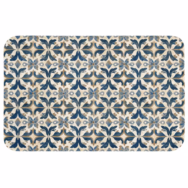 Tegel - Patroon - Blauw - Beige WCmat middel 1009 -3d
