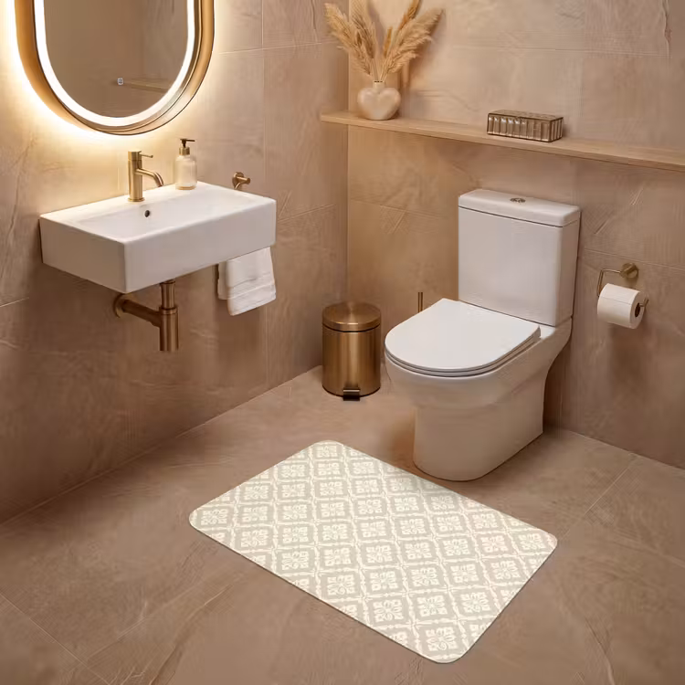 Floraal - Ornament - Beige WCmat middel 1009 -sfeer3