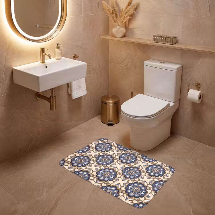 Floraal - Ornament - Blauw WCmat middel 1009 -sfeer3