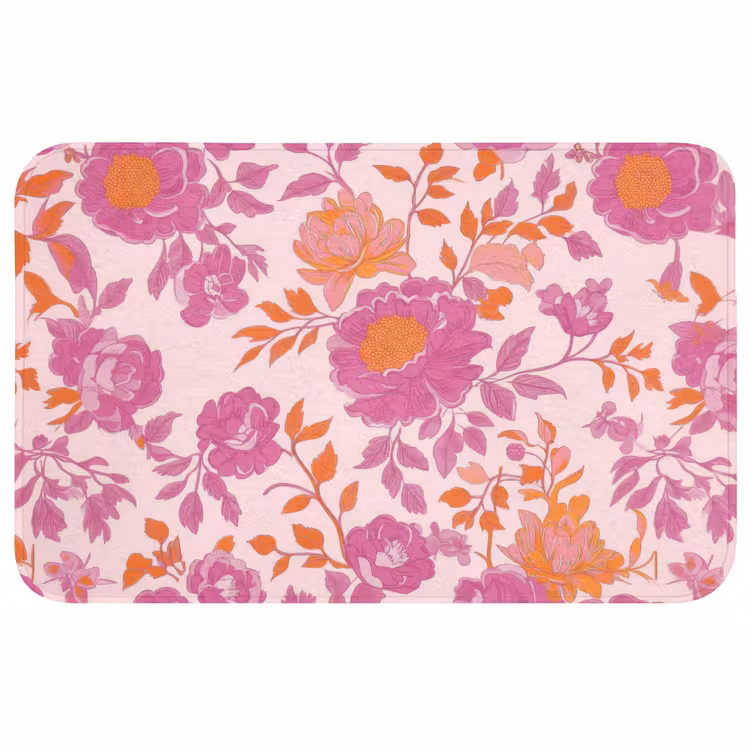 Bloemenpatroon - Roze - Oranje - Bloemen WCmat middel -3d