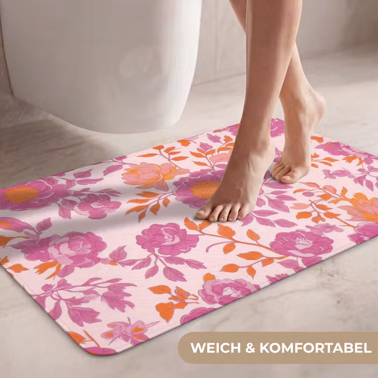 Bloemenpatroon - Roze - Oranje - Bloemen WCmat middel -USP_ZachtDE
